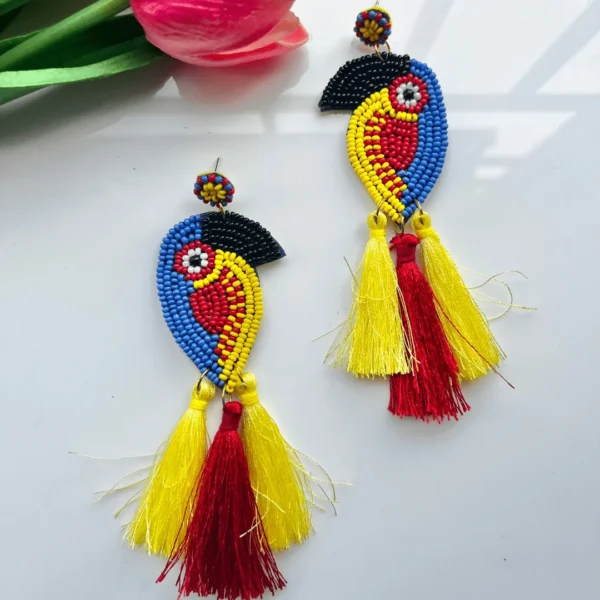 Blue Yellow Parrot Handmade Beaded Earrings