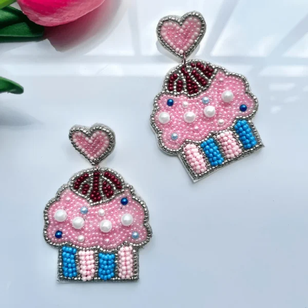 Blush Muffin Handmade Beaded Earrings