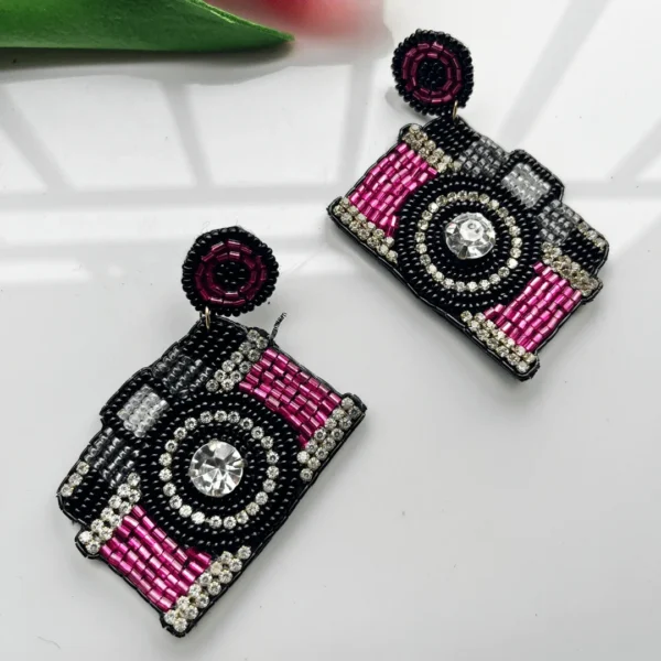 Camera Handmade Beaded Earrings