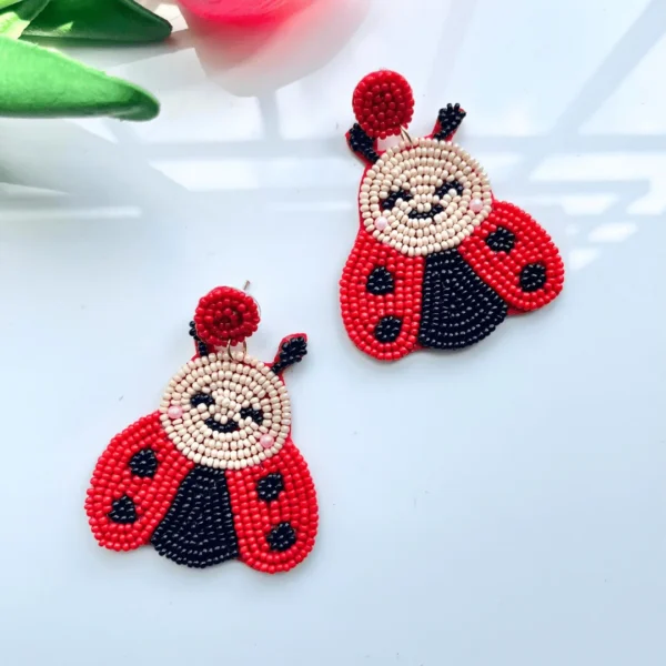 Cherry Bug Handmade Beaded Earrings