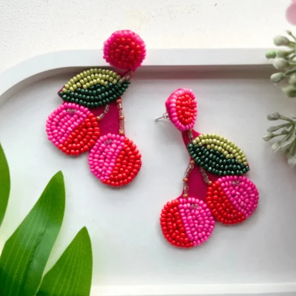 Cherry Delight Beaded Handmade Earrings