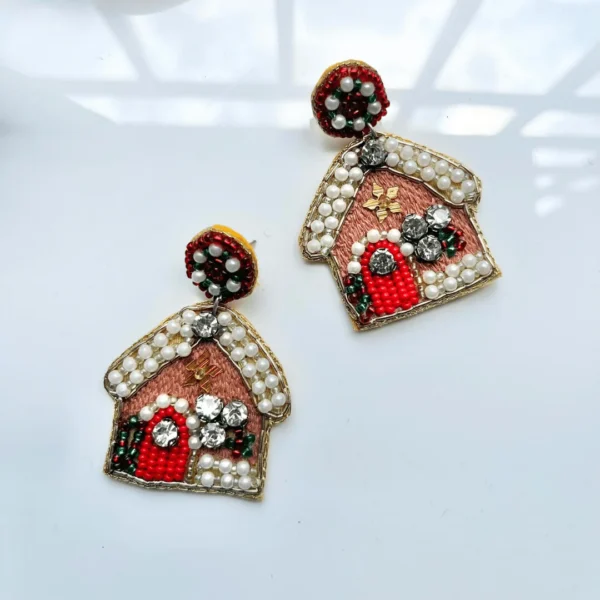 Christmas Hut Handmade Beaded Earrings