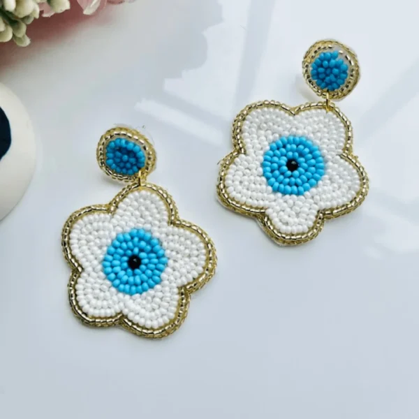 Evil Eye Bloom Handmade Beaded Drop Earrings