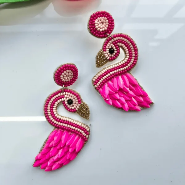 Flamingo Handmade Beaded Earrings