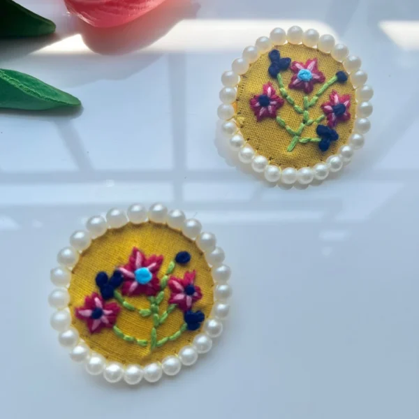Florinelle Stud Earrings - Yellow with Pink flower