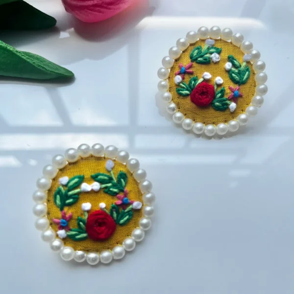 Florinelle Stud Earrings - Yellow with Rose garland