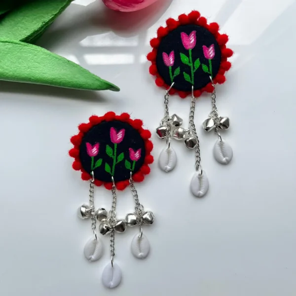 Folkora Boho Danglers - Black with red Petals