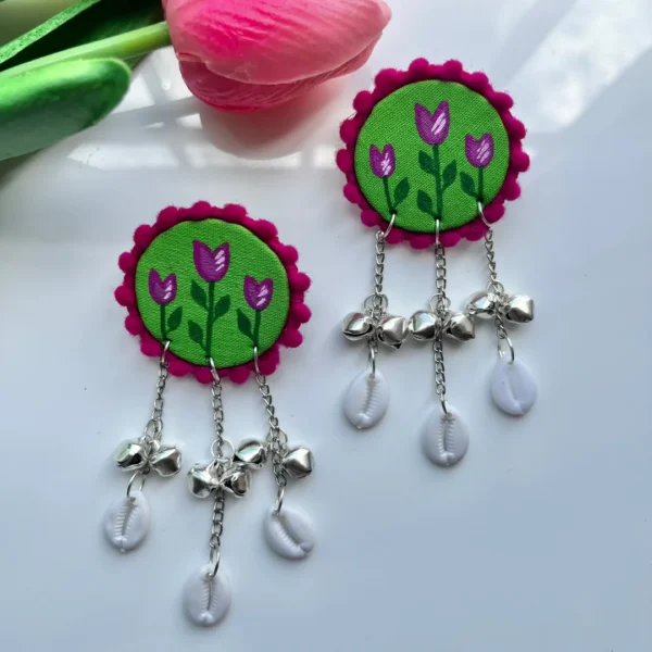 Folkora Boho Danglers - Green with Pink Petals