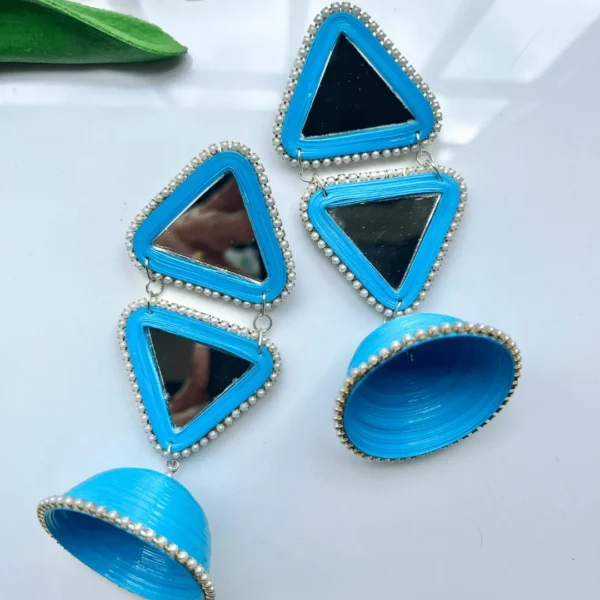 Glow Dangles Mirror Jhumka Aqua