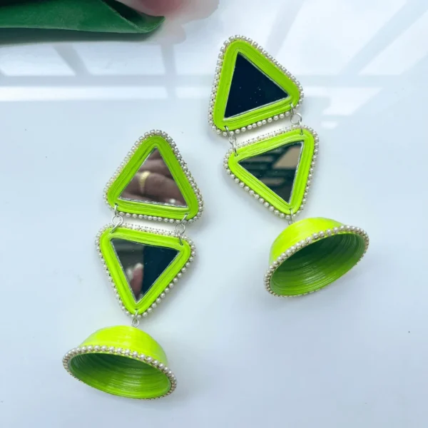 Glow Dangles Mirror Jhumka Green