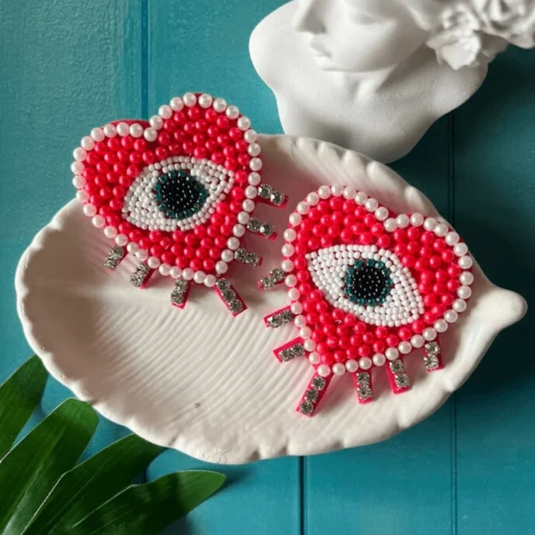 Heart with an Eye Handmade Beaded Earrings