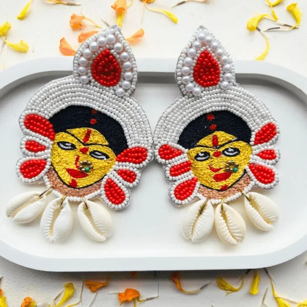 Maa Durga Handmade Beaded Drop Earrings