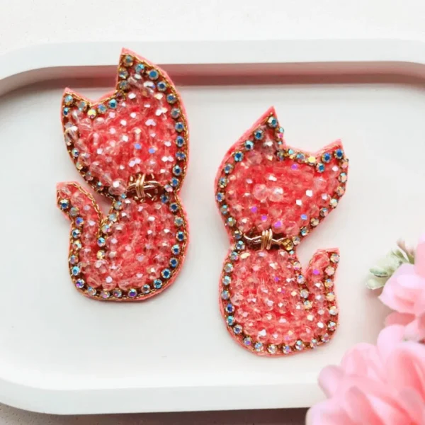 Pink Cat Handmade Beaded Earrings