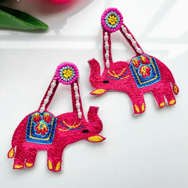 Pink Elephant Handmade Beaded Earring