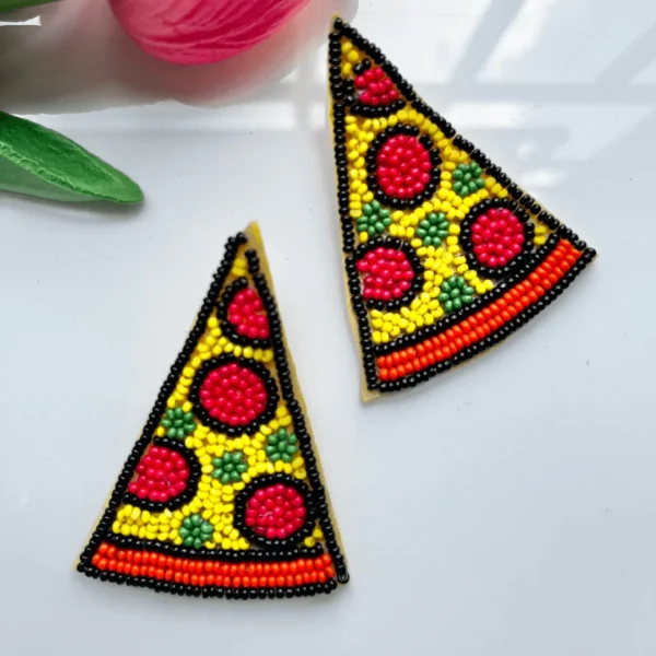 Pizza Slice Handmade Beaded Earrings