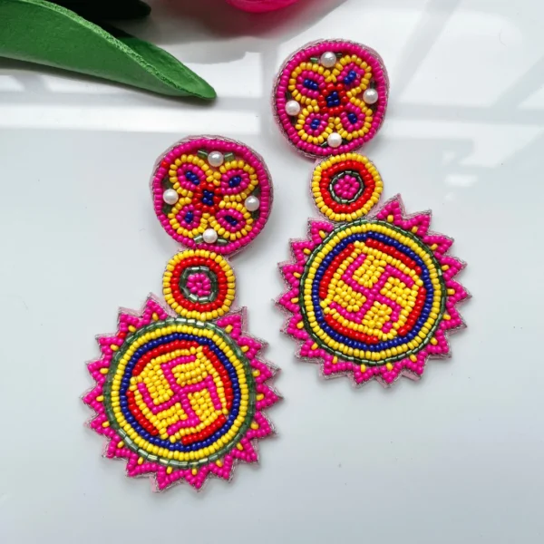 Swastik Handmade Beaded Earrings